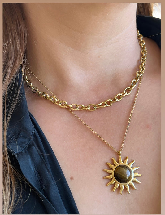 Collier double chaîne soleil