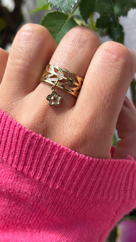 Bague breloque fleur doré