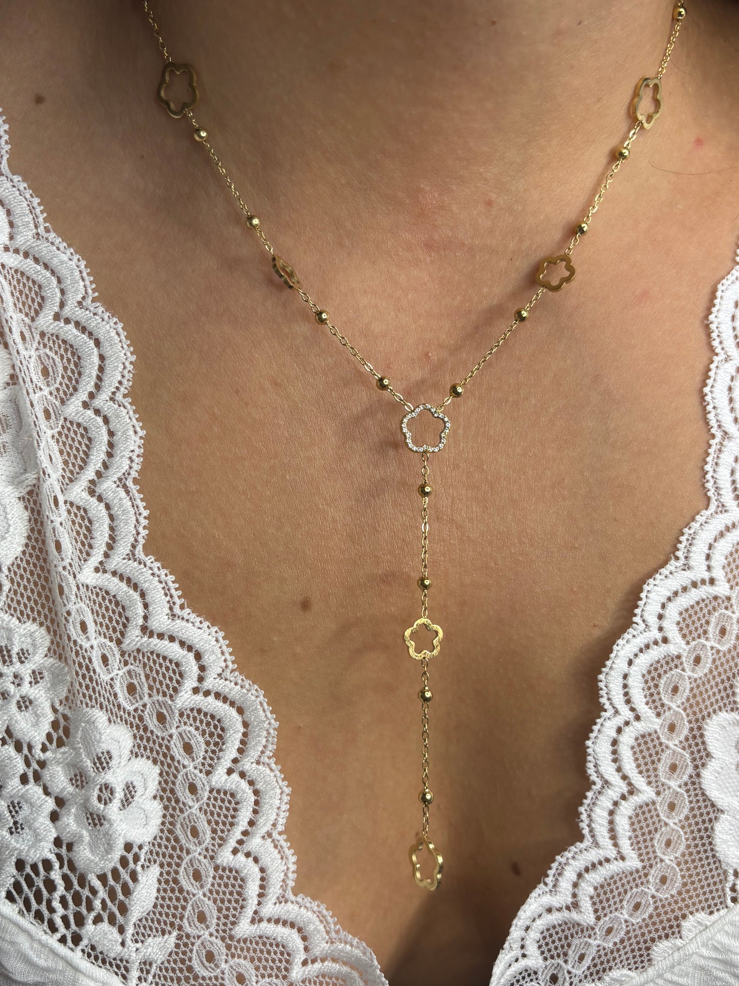 Collier sautoir trèfle doré