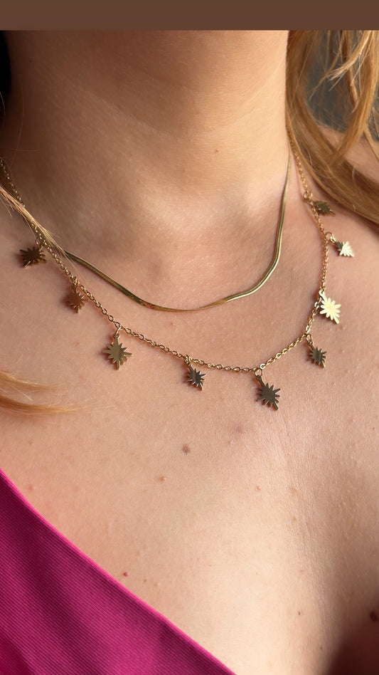 Collier double chaîne étoile doré