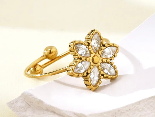 Bague fleur à strass doré