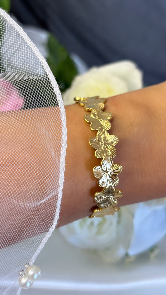 Bracelet jonc fleur doré
