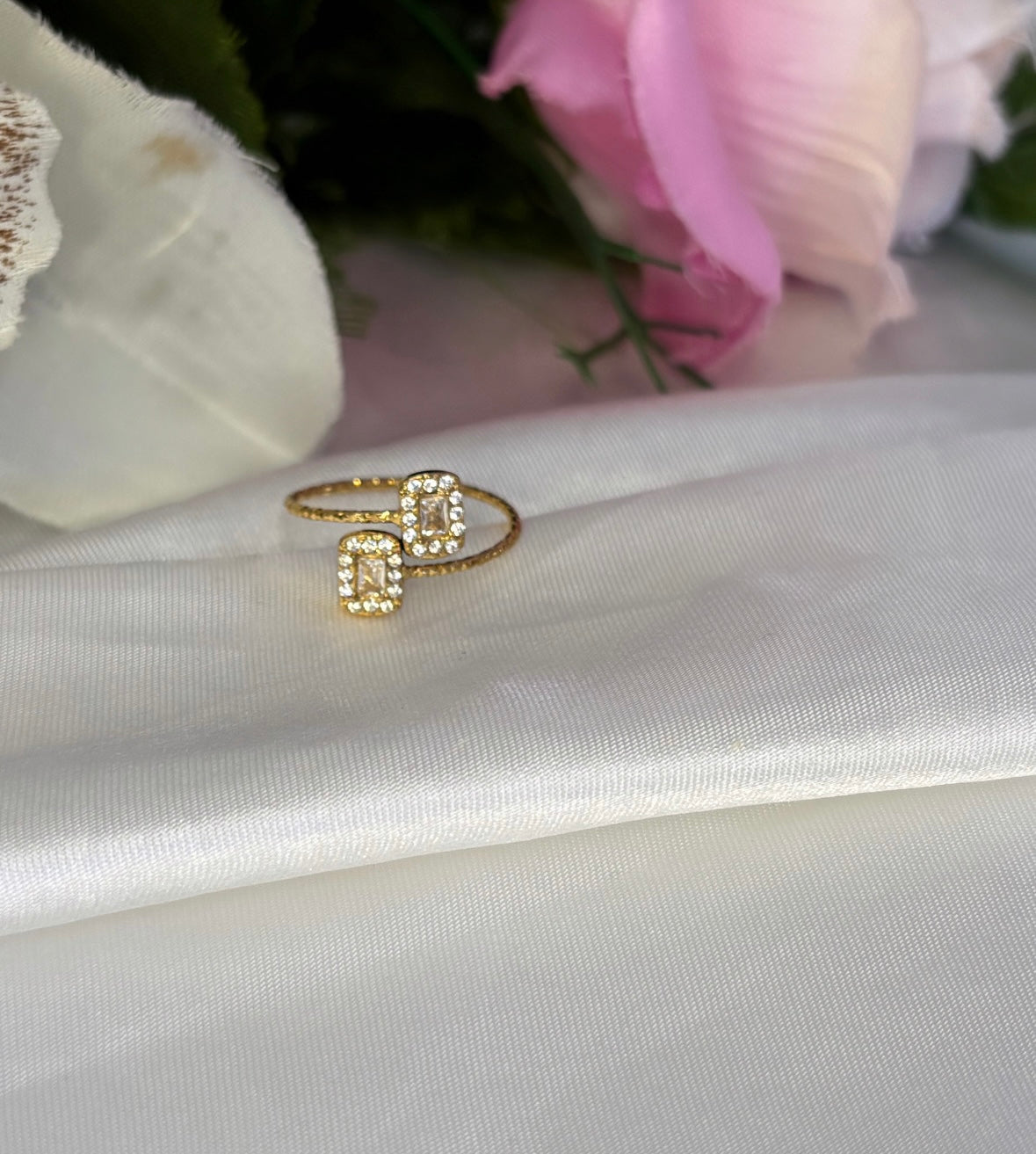 Bague double strass doré