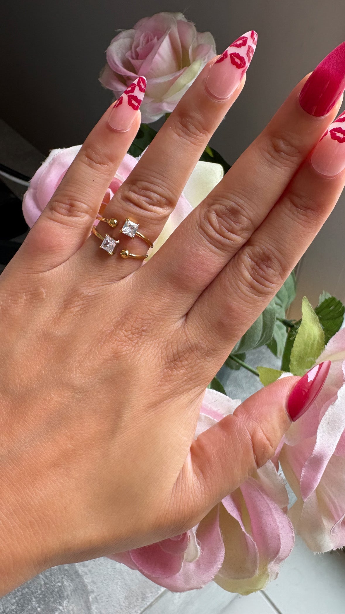 Bague double strass doré