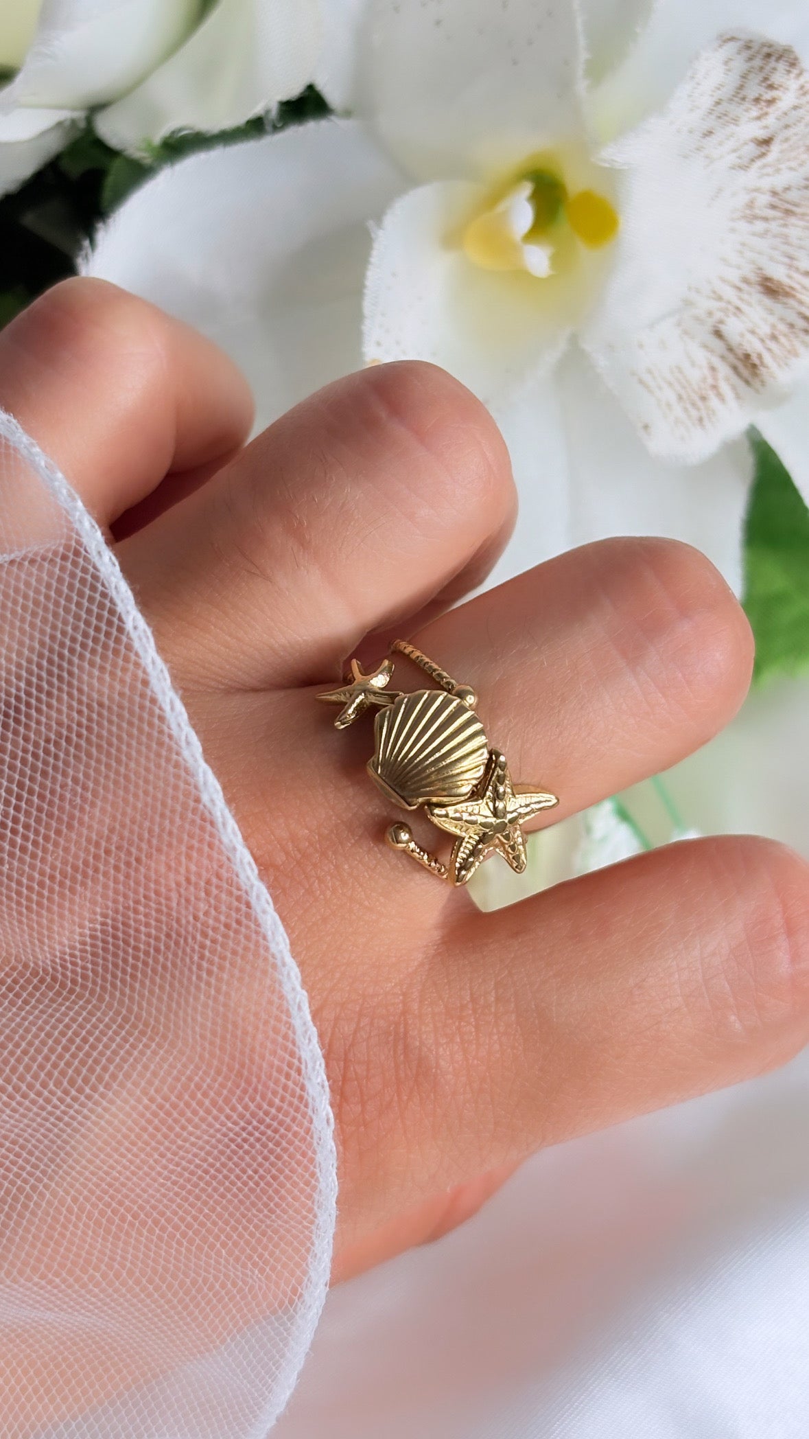 Bague motif marin doré
