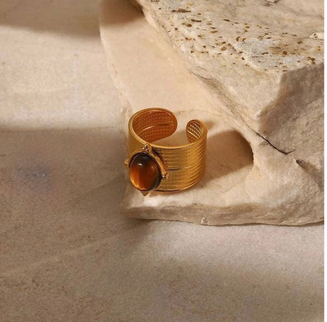 Bague œil de tigre doré